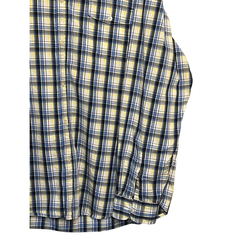 Chaps Men Yellow & Blue Plaid Button-Down Shirt XL 100% Cotton Long Sleeve - Picture 7 of 16